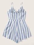 Knot Peekaboo Slant Pocket Striped Cami Romper