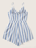 Knot Peekaboo Slant Pocket Striped Cami Romper