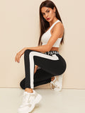 Lettering Waist Contrast Side Seam Leggings