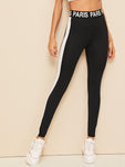 Lettering Waist Contrast Side Seam Leggings