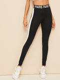 Lettering Waist Contrast Side Seam Leggings