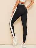 Lettering Waist Contrast Side Seam Leggings