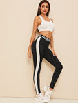 Lettering Waist Contrast Side Seam Leggings