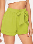 Elastic Waist Cuffed Shorts With Belt