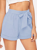 Elastic Waist Cuffed Shorts With Belt