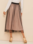 High Waist Striped Mesh Overlay Skirt