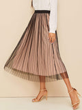 High Waist Striped Mesh Overlay Skirt