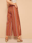 Aztec Print Side Slit Drawstring Waist Culotte Pants