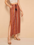 Aztec Print Side Slit Drawstring Waist Culotte Pants