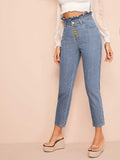 Light Wash Button Fly Paperbag Waist Jeans