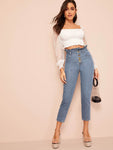 Light Wash Button Fly Paperbag Waist Jeans