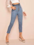 Light Wash Button Fly Paperbag Waist Jeans