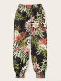 Tropical Print Elastic Waist Pants