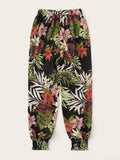 Tropical Print Elastic Waist Pants