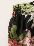 Tropical Print Elastic Waist Pants