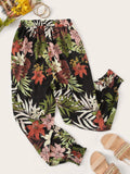 Tropical Print Elastic Waist Pants