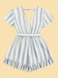 Striped Ruffle Trim Self Tie Romper