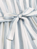 Striped Ruffle Trim Self Tie Romper