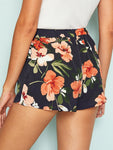 Elastic Waist Floral Print Shorts