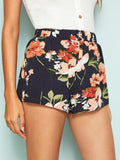 Elastic Waist Floral Print Shorts