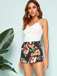 Elastic Waist Floral Print Shorts