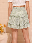 Calico Print Drawstring Waist Tiered Skirt