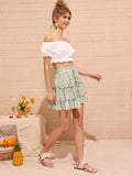 Calico Print Drawstring Waist Tiered Skirt