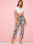 Leopard Tie Front Pants