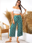 Ditsy Floral Knot Front Overlap Culotte Pants