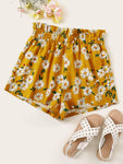 Frill Trim Elastic Waist Floral Print Shorts