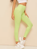 High Waist Ribbed Knit Solid Leggings