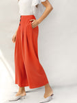 Zip Back Buttoned Front Pleated Wide Leg Pants