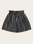 High Waist Bow Decor Striped Paperbag Shorts