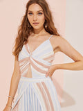 Striped Tie Back Peekaboo Cami Romper