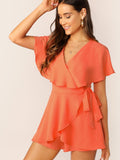 Surplice Neck Neon Lime Wrap Knotted Romper