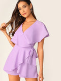 Surplice Neck Neon Lime Wrap Knotted Romper