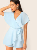 Surplice Neck Neon Lime Wrap Knotted Romper