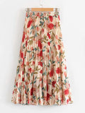 Floral Print Pleated Chiffon Skirt