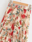 Floral Print Pleated Chiffon Skirt