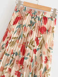 Floral Print Pleated Chiffon Skirt