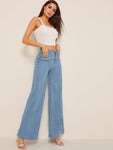 Ripped Detail Wide Leg Jeans