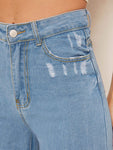 Ripped Detail Wide Leg Jeans