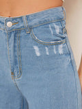 Ripped Detail Wide Leg Jeans