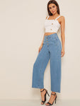 Button Fly Wide Leg Denim Jeans