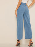 Button Fly Wide Leg Denim Jeans