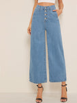 Button Fly Wide Leg Denim Jeans