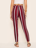 Elastic Waist Striped Cigarette Pants