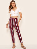 Elastic Waist Striped Cigarette Pants