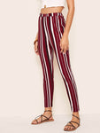 Elastic Waist Striped Cigarette Pants