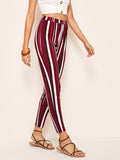 Elastic Waist Striped Cigarette Pants